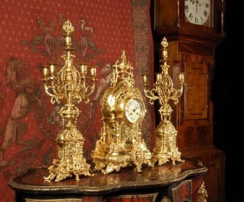 fig 1. ***** SOLD ***** Large Antique French Clock Set by Samuel Marti  